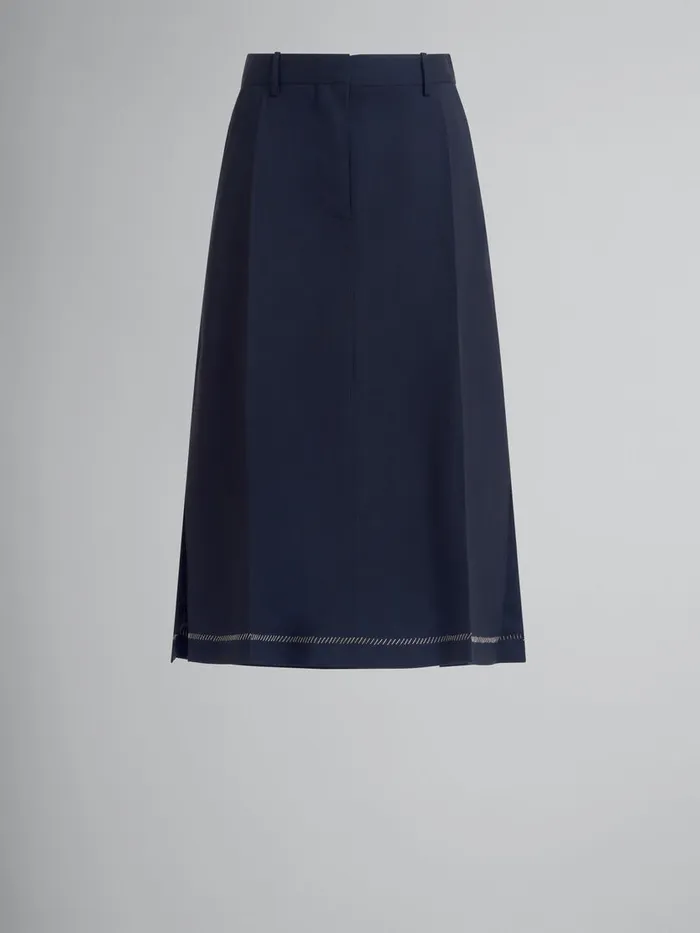 Deep Blue Wool Midi Skirt With Pressed Pleats Women Marni Skirts