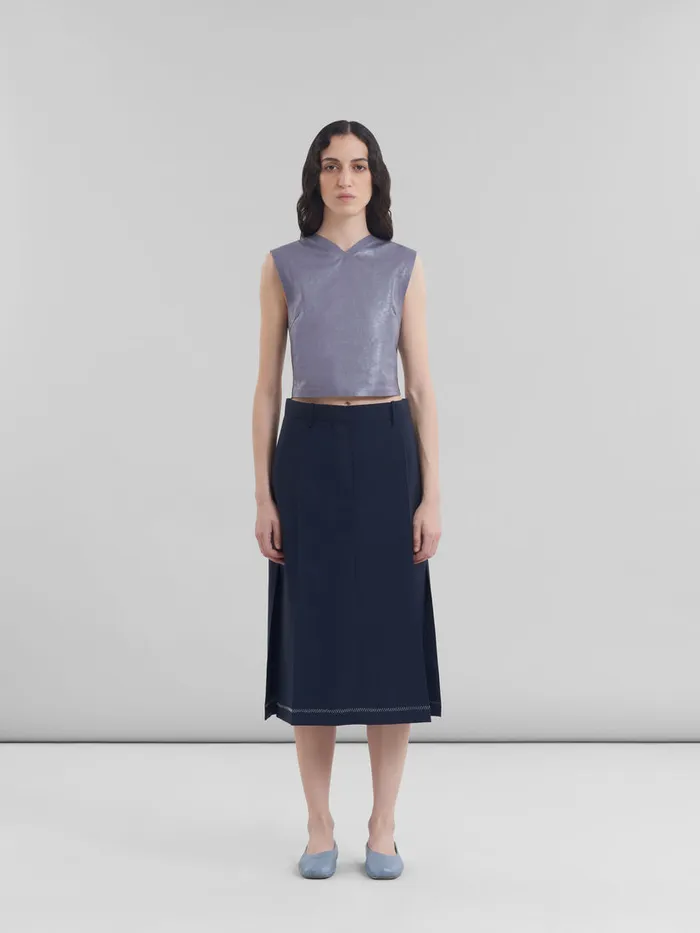 Deep Blue Wool Midi Skirt With Pressed Pleats Women Marni Skirts