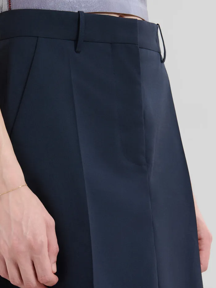 Deep Blue Wool Midi Skirt With Pressed Pleats Women Marni Skirts