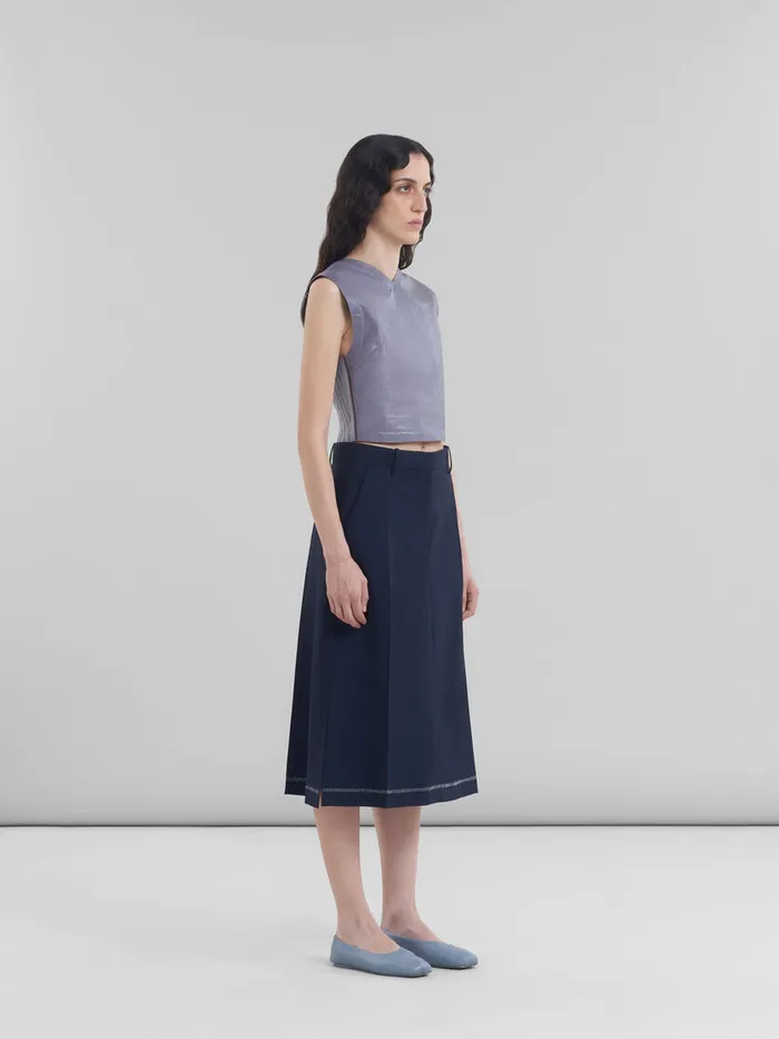 Deep Blue Wool Midi Skirt With Pressed Pleats Women Marni Skirts
