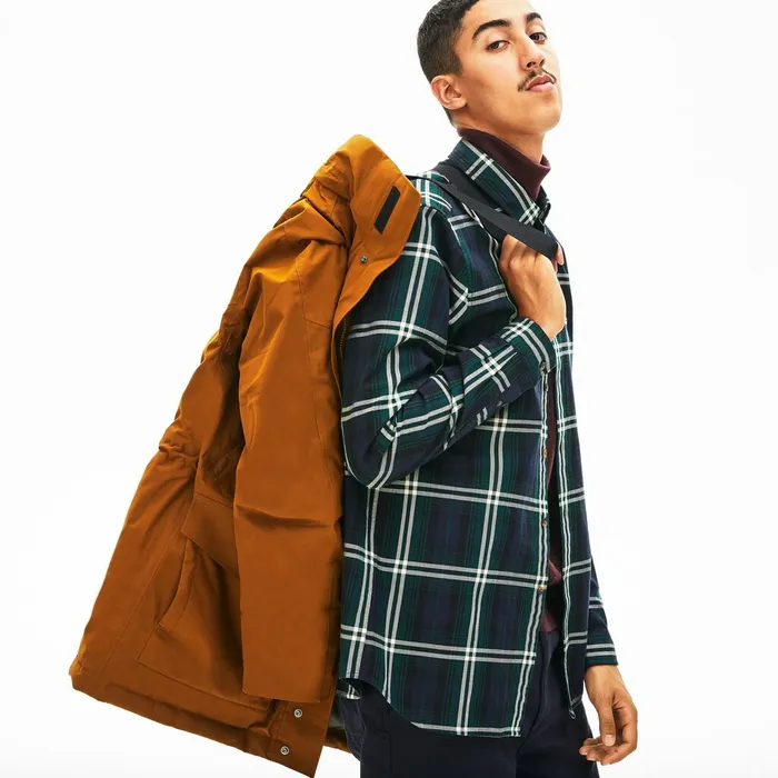 Detachable Faux Fur Hood Long Quilted Parka BrownKhaki Green Mens Lacoste Jackets and Coats Popular