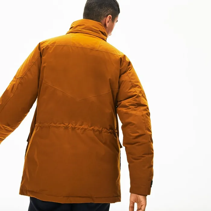 Detachable Faux Fur Hood Long Quilted Parka BrownKhaki Green Mens Lacoste Jackets and Coats Popular