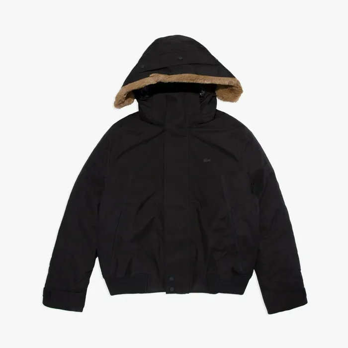 Detachable Faux Fur Hood Short Quilted Parka BlackDark Grey Mens Lacoste Jackets and Coats Outlet Detachable Faux Fur Hood Short Quilted Parka BlackDark Grey Mens Lacoste Jackets and Coats Outlet