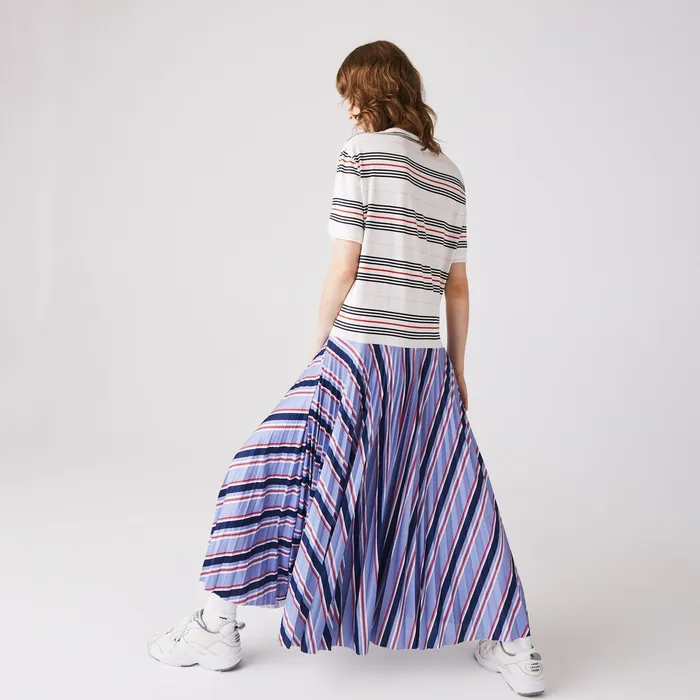 Dissimilar Striped Pleated Jersey Tshirt Dress PurpleNavy BlueWhiteRedLight Pink Womens Lacoste Dresses and Skirts Near Me
