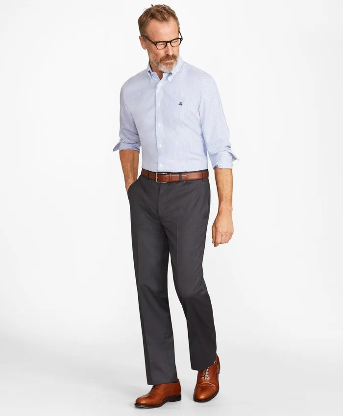 Dress Pants Men Brooks Brothers Brooks Brothers Flex MadisonFit Wool Trousers Grey