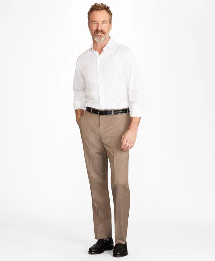 Dress Pants Men Brooks Brothers Brooks Brothers Flex MadisonFit Wool Trousers Tan