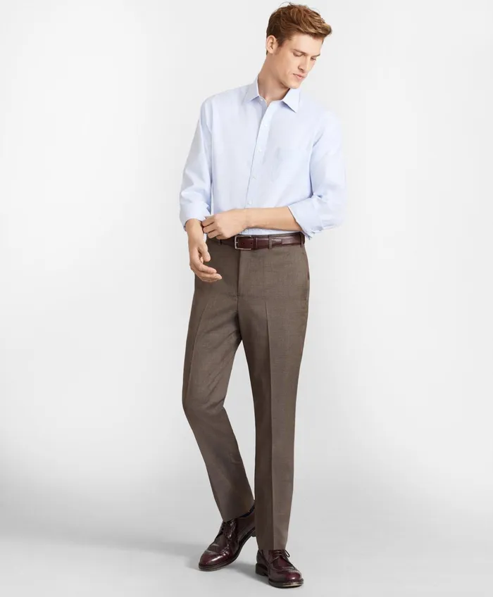 Dress Pants Men Brooks Brothers Brooks Brothers Flex MilanoFit Wool Trousers Brown