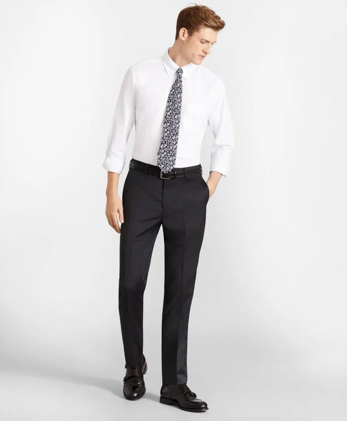Dress Pants Men Brooks Brothers Brooks Brothers Flex MilanoFit Wool Trousers Charcoal