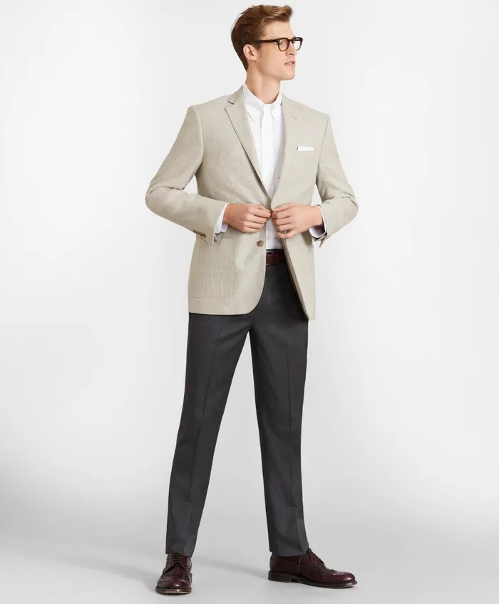 Dress Pants Men Brooks Brothers Brooks Brothers Flex MilanoFit Wool Trousers Grey