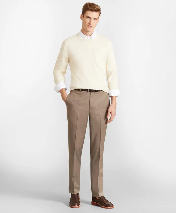 Dress Pants Men Brooks Brothers Brooks Brothers Flex MilanoFit Wool Trousers Tan
