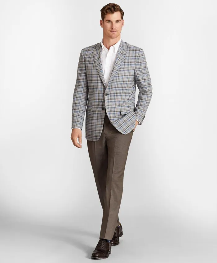Dress Pants Men Brooks Brothers Brooks Brothers Flex RegentFit Wool Trousers Brown