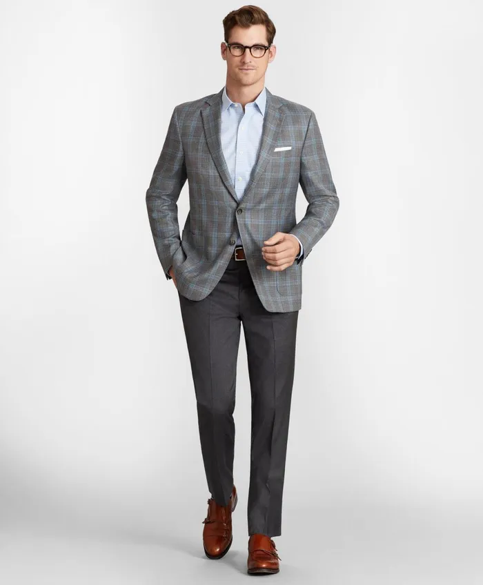 Dress Pants Men Brooks Brothers Brooks Brothers Flex RegentFit Wool Trousers Grey