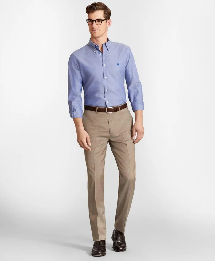 Dress Pants Men Brooks Brothers Brooks Brothers Flex RegentFit Wool Trousers Tan