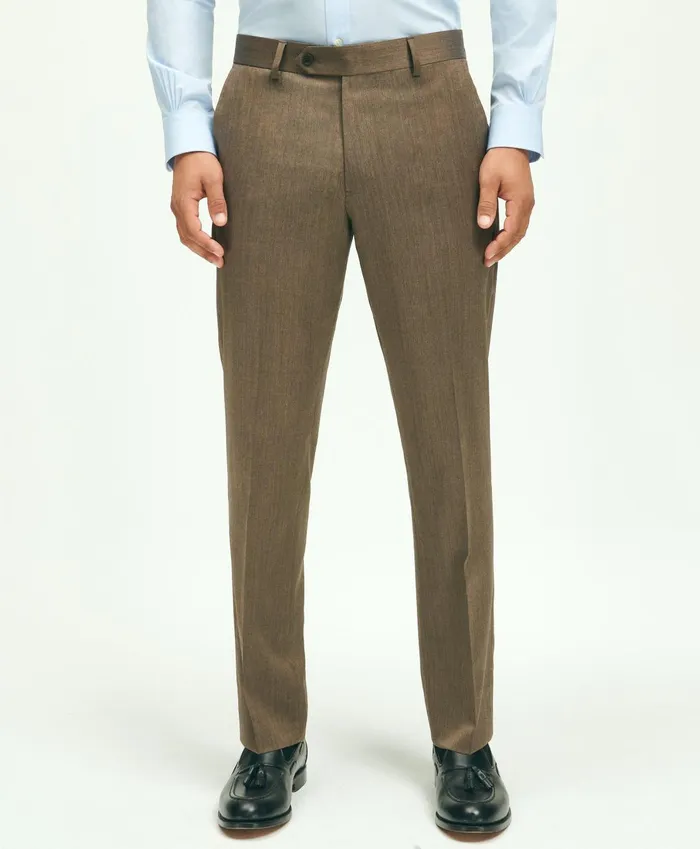 Dress Pants Men Brooks Brothers Classic Fit Wool Herringbone 1818 Dress Trousers Brown