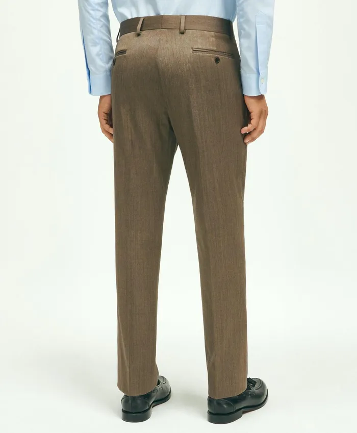 Dress Pants Men Brooks Brothers Classic Fit Wool Herringbone 1818 Dress Trousers Brown