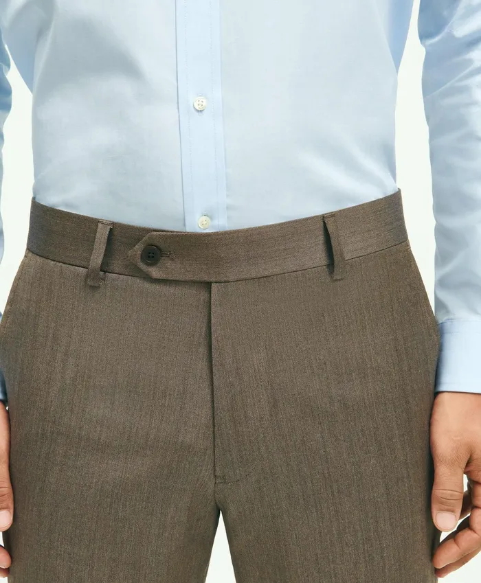 Dress Pants Men Brooks Brothers Classic Fit Wool Herringbone 1818 Dress Trousers Brown