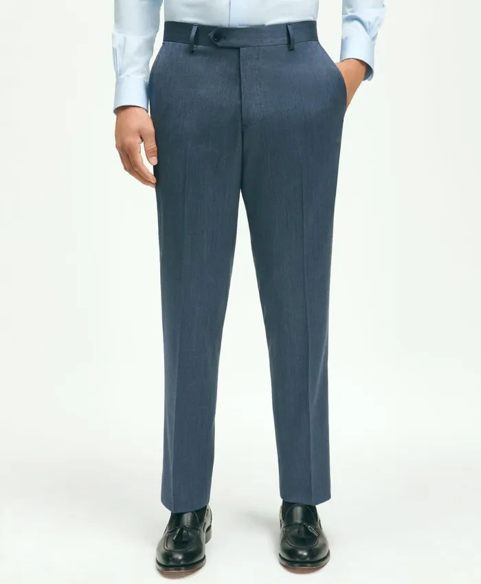 Dress Pants Men Brooks Brothers Traditional Fit Wool Herringbone 1818 Dress Trousers Navy