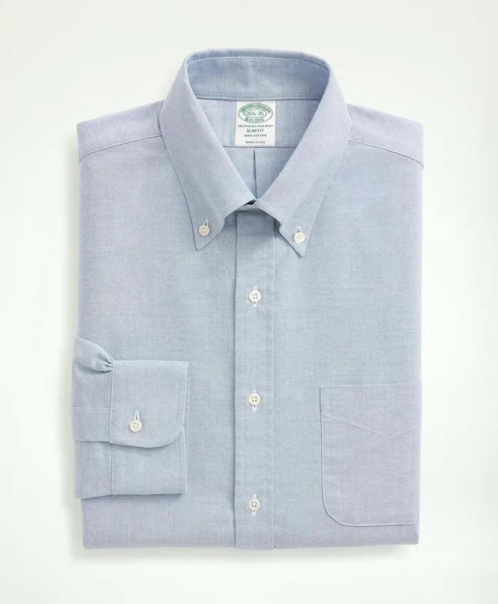Dress Shirts Men Brooks Brothers AmericanMade Oxford Cloth ButtonDown Dress Shirt Blue