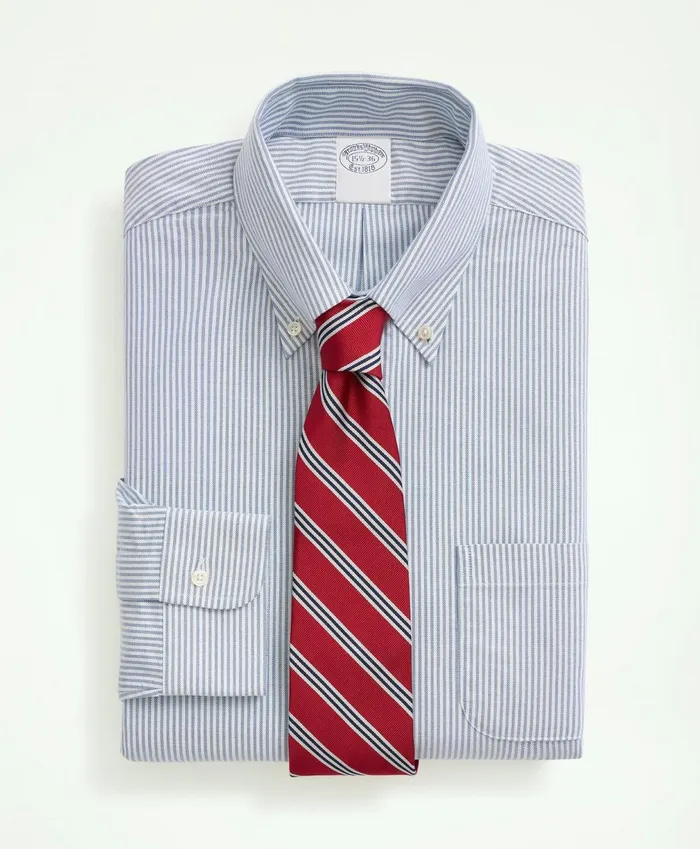 Dress Shirts Men Brooks Brothers AmericanMade Oxford Cloth ButtonDown Stripe Dress Shirt Blue