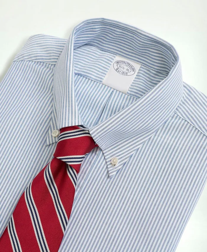 Dress Shirts Men Brooks Brothers AmericanMade Oxford Cloth ButtonDown Stripe Dress Shirt Blue
