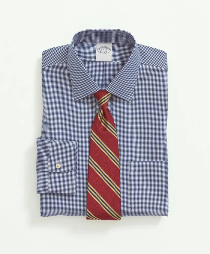 Dress Shirts Men Brooks Brothers Big andamp Tall Stretch Supima Cotton NonIron Pinpoint Oxford Ainsley Collar Gingham Dress Shirt Bright Blue