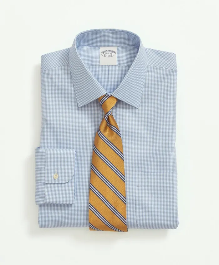 Dress Shirts Men Brooks Brothers Big andamp Tall Stretch Supima Cotton NonIron Pinpoint Oxford Ainsley Collar Gingham Dress Shirt Light Blue
