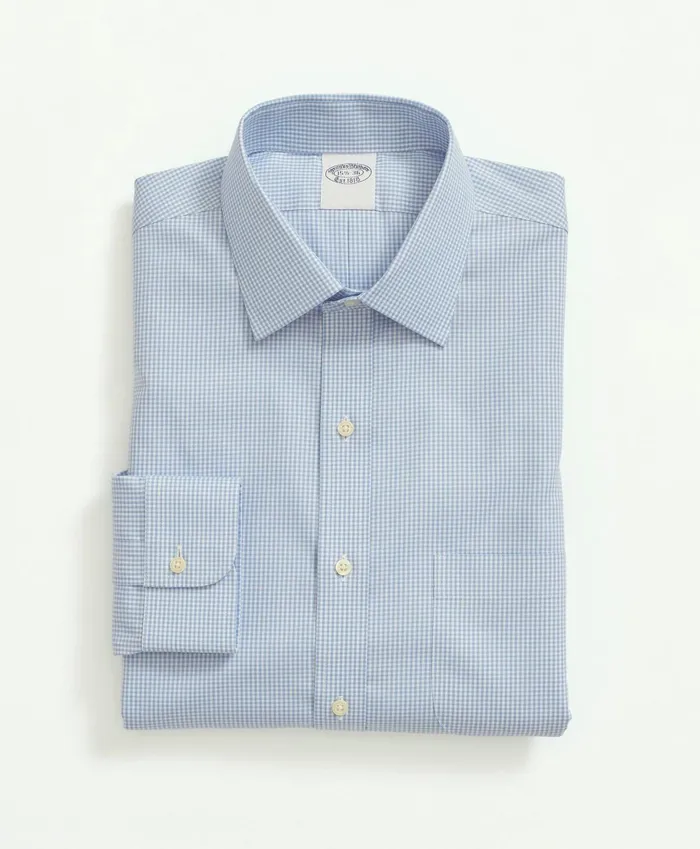 Dress Shirts Men Brooks Brothers Big andamp Tall Stretch Supima Cotton NonIron Pinpoint Oxford Ainsley Collar Gingham Dress Shirt Light Blue