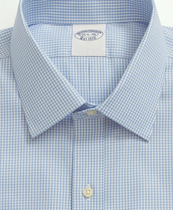 Dress Shirts Men Brooks Brothers Big andamp Tall Stretch Supima Cotton NonIron Pinpoint Oxford Ainsley Collar Gingham Dress Shirt Light Blue