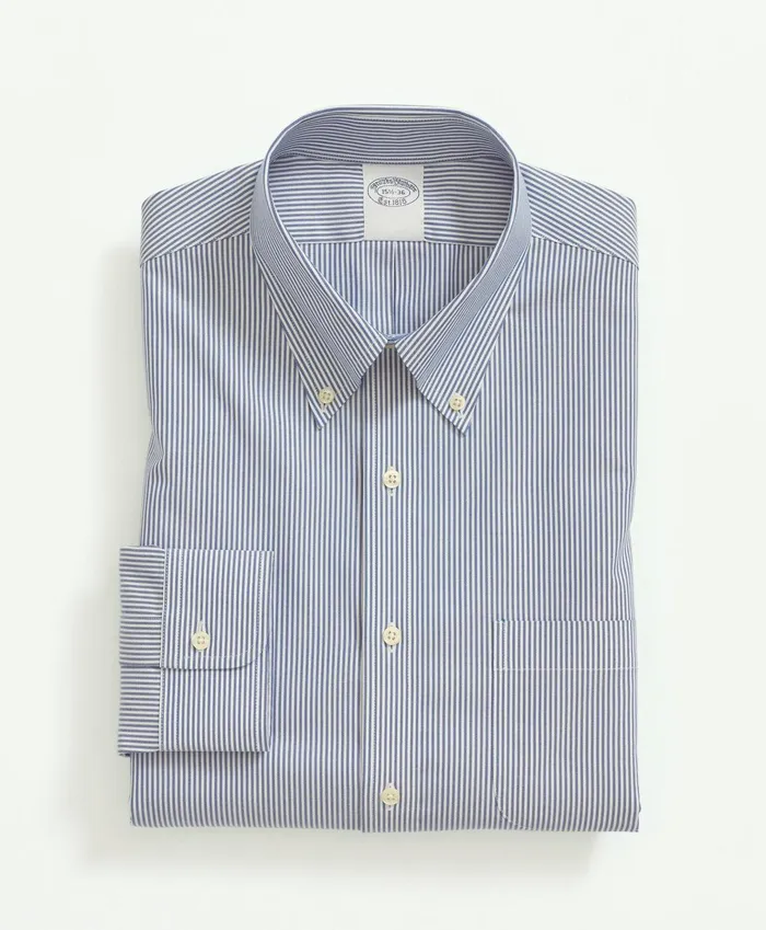 Dress Shirts Men Brooks Brothers Big andamp Tall Stretch Supima Cotton NonIron Pinpoint Oxford ButtonDown Collar Candy Stripe Dress Shirt Bright Blue
