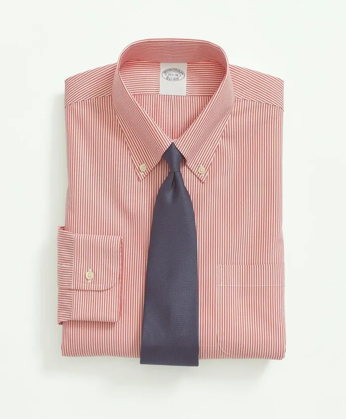 Dress Shirts Men Brooks Brothers Big andamp Tall Stretch Supima Cotton NonIron Pinpoint Oxford ButtonDown Collar Candy Stripe Dress Shirt Red