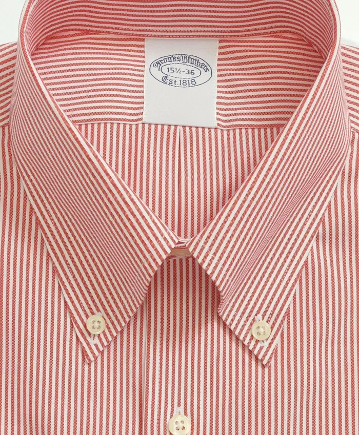 Dress Shirts Men Brooks Brothers Big andamp Tall Stretch Supima Cotton NonIron Pinpoint Oxford ButtonDown Collar Candy Stripe Dress Shirt Red