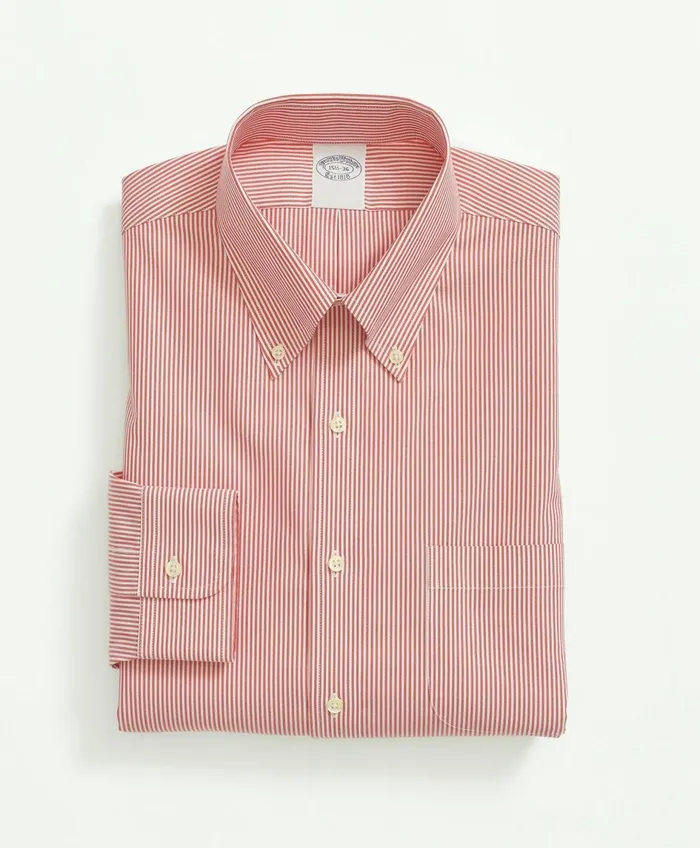 Dress Shirts Men Brooks Brothers Big andamp Tall Stretch Supima Cotton NonIron Pinpoint Oxford ButtonDown Collar Candy Stripe Dress Shirt Red