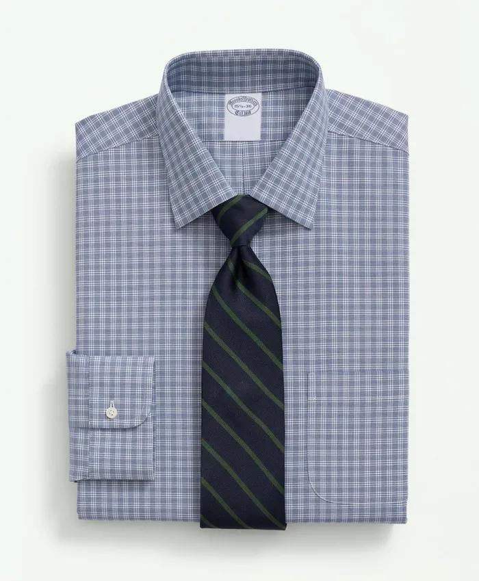Dress Shirts Men Brooks Brothers Big andamp Tall Stretch Supima Cotton NonIron Poplin Ainsley Collar Checked Dress Shirt Bright Blue