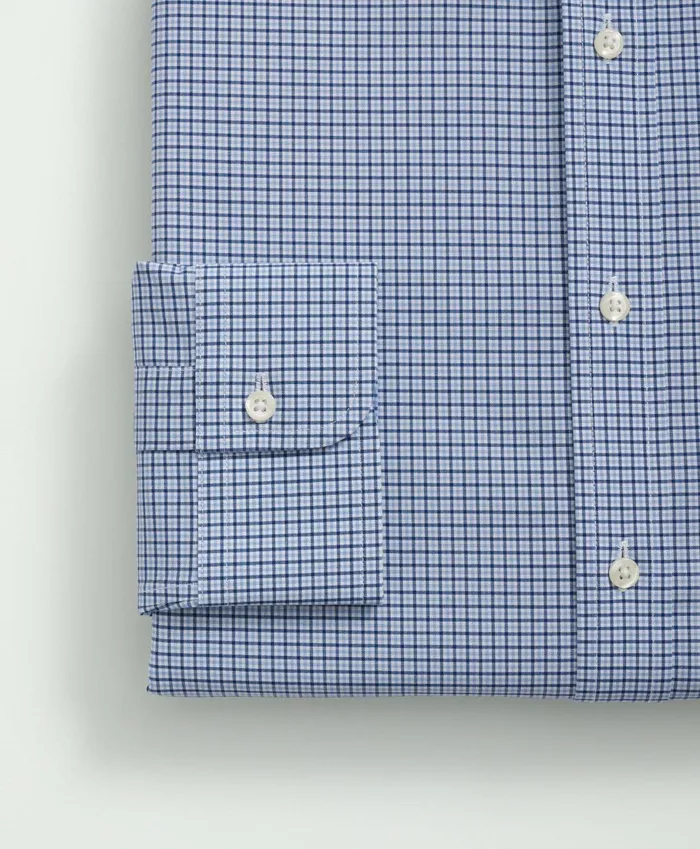 Dress Shirts Men Brooks Brothers Big andamp Tall Stretch Supima Cotton NonIron Poplin Polo ButtonDown Collar Checked Dress Shirt Blue