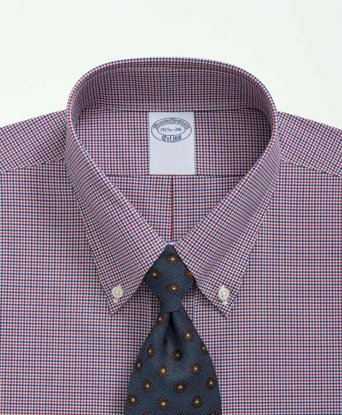 Dress Shirts Men Brooks Brothers Big andamp Tall Stretch Supima Cotton NonIron Poplin Polo ButtonDown Collar Checked Dress Shirt Dark Red