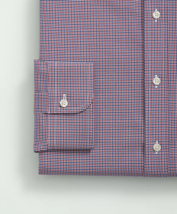 Dress Shirts Men Brooks Brothers Big andamp Tall Stretch Supima Cotton NonIron Poplin Polo ButtonDown Collar Checked Dress Shirt Dark Red