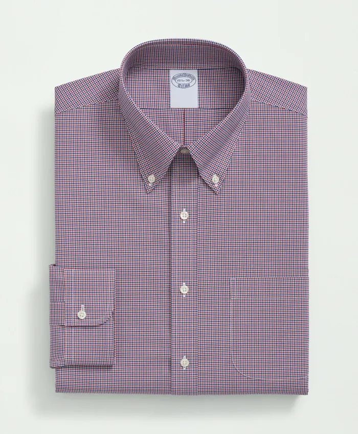 Dress Shirts Men Brooks Brothers Big andamp Tall Stretch Supima Cotton NonIron Poplin Polo ButtonDown Collar Checked Dress Shirt Dark Red
