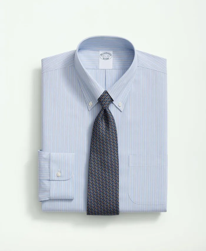 Dress Shirts Men Brooks Brothers Big andamp Tall Stretch Supima Cotton NonIron Poplin Polo ButtonDown Collar Striped Dress Shirt Light Blue