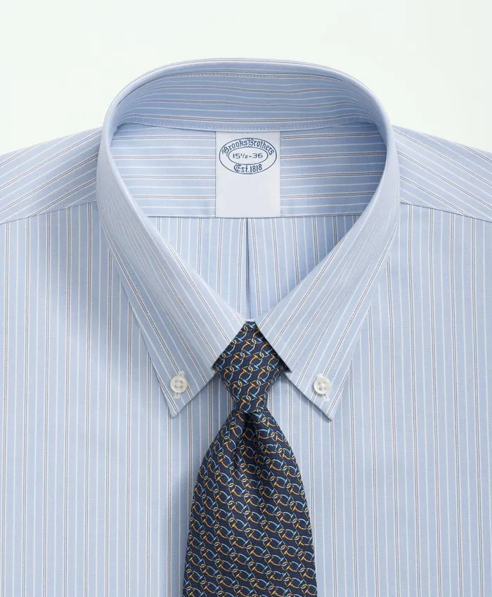 Dress Shirts Men Brooks Brothers Big andamp Tall Stretch Supima Cotton NonIron Poplin Polo ButtonDown Collar Striped Dress Shirt Light Blue
