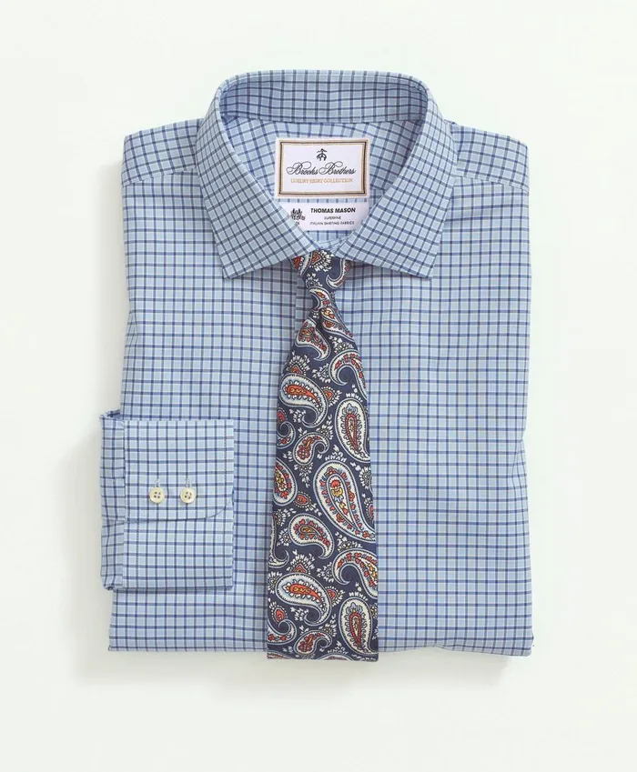 Dress Shirts Men Brooks Brothers Brooks Brothers X Thomas Mason Cotton Poplin English Collar Check Dress Shirt Blue