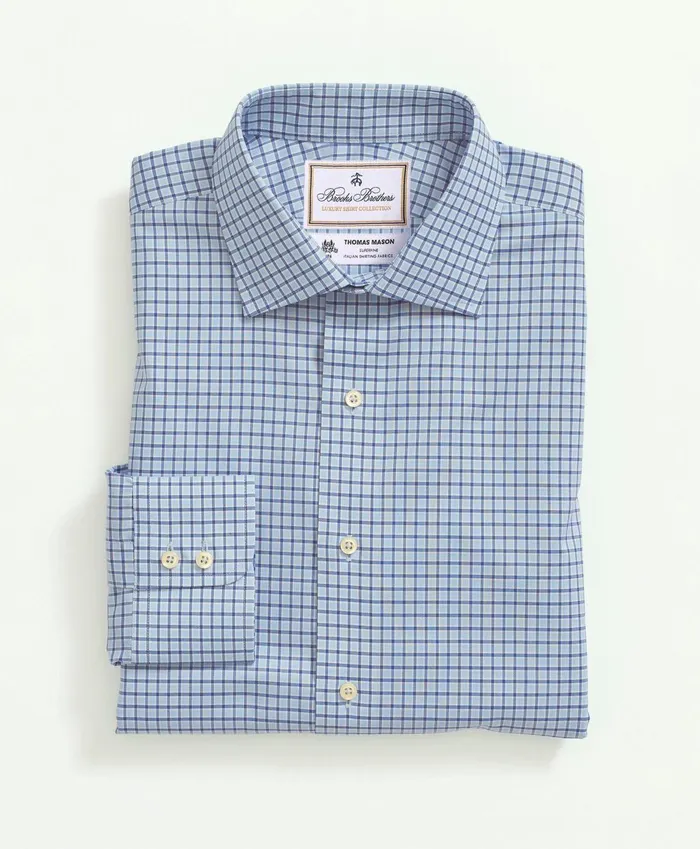 Dress Shirts Men Brooks Brothers Brooks Brothers X Thomas Mason Cotton Poplin English Collar Check Dress Shirt Blue