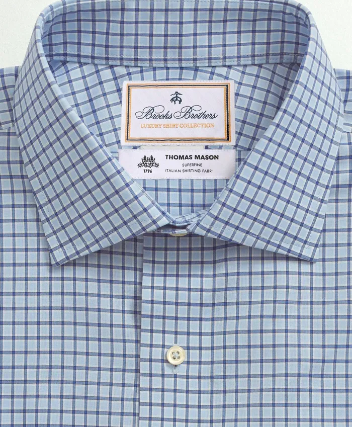Dress Shirts Men Brooks Brothers Brooks Brothers X Thomas Mason Cotton Poplin English Collar Check Dress Shirt Blue