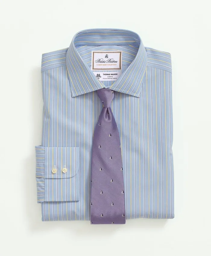 Dress Shirts Men Brooks Brothers Brooks Brothers X Thomas Mason Cotton Poplin English Collar Stripe Dress Shirt Blue