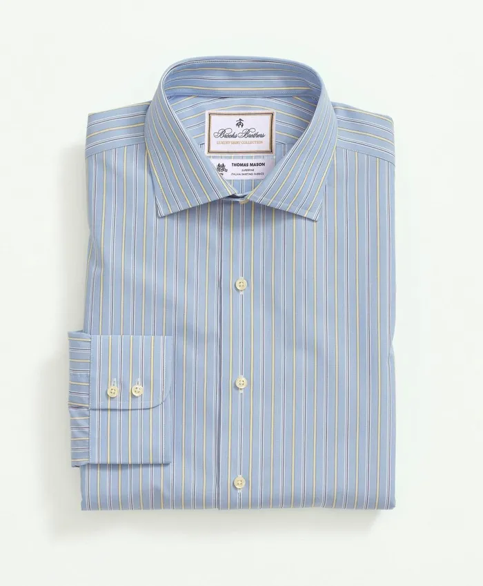 Dress Shirts Men Brooks Brothers Brooks Brothers X Thomas Mason Cotton Poplin English Collar Stripe Dress Shirt Blue