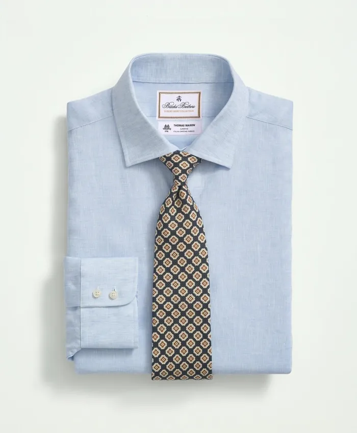 Dress Shirts Men Brooks Brothers Brooks Brothers X Thomas Mason Linen Poplin English Spread Collar Light Blue