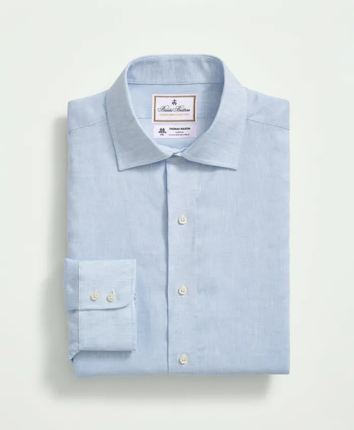 Dress Shirts Men Brooks Brothers Brooks Brothers X Thomas Mason Linen Poplin English Spread Collar Light Blue
