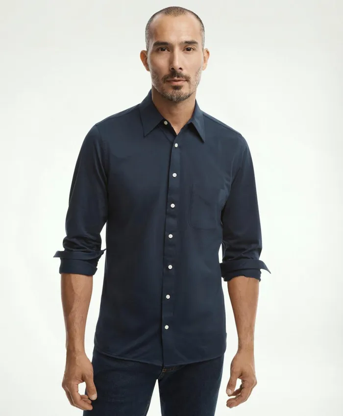 Dress Shirts Men Brooks Brothers Japanese Knit Dress Shirt Navy