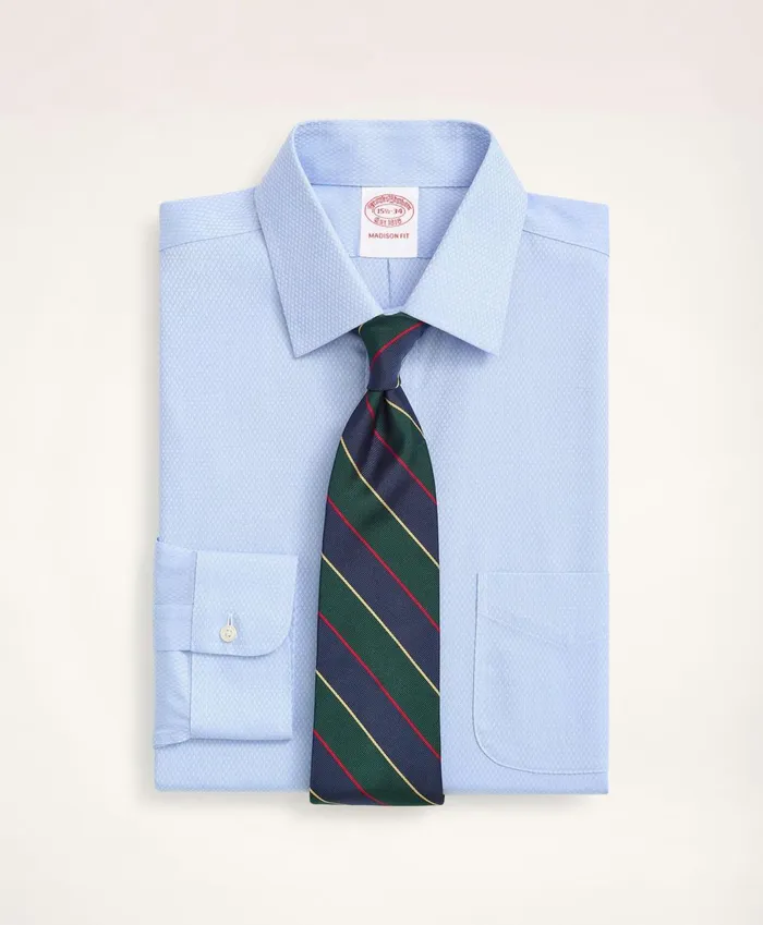 Dress Shirts Men Brooks Brothers Stretch Madison RelaxedFit Dress Shirt NonIron Dobby Ainsley Collar Diamond Light Blue
