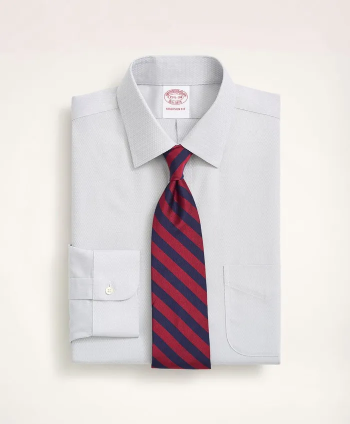 Dress Shirts Men Brooks Brothers Stretch Madison RelaxedFit Dress Shirt NonIron Dobby Ainsley Collar Diamond Light Grey