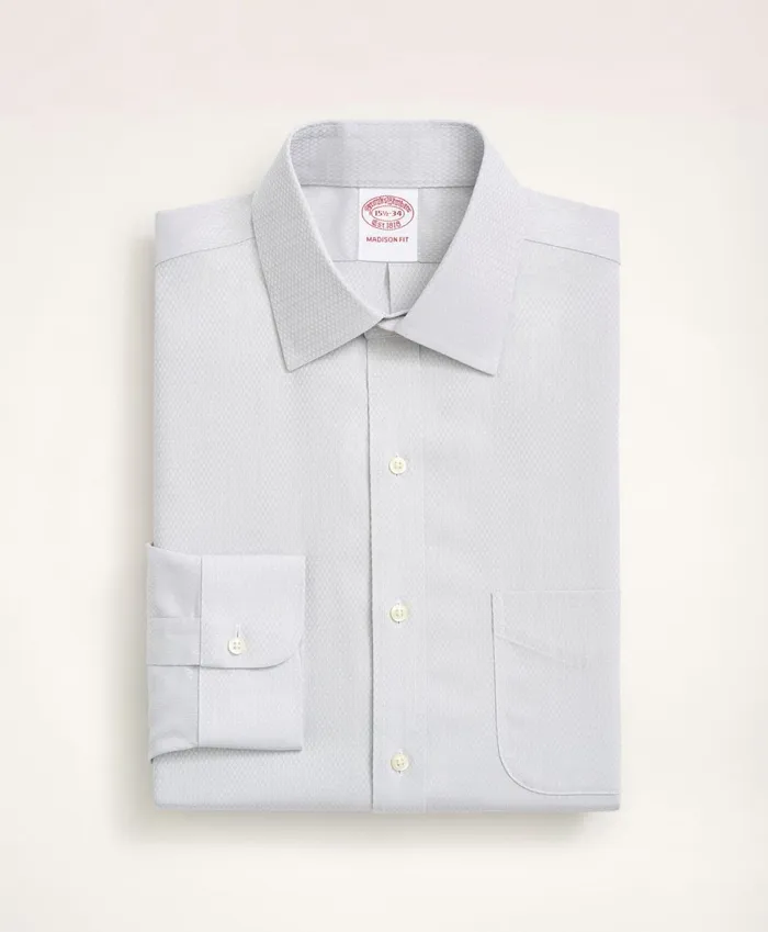 Dress Shirts Men Brooks Brothers Stretch Madison RelaxedFit Dress Shirt NonIron Dobby Ainsley Collar Diamond Light Grey